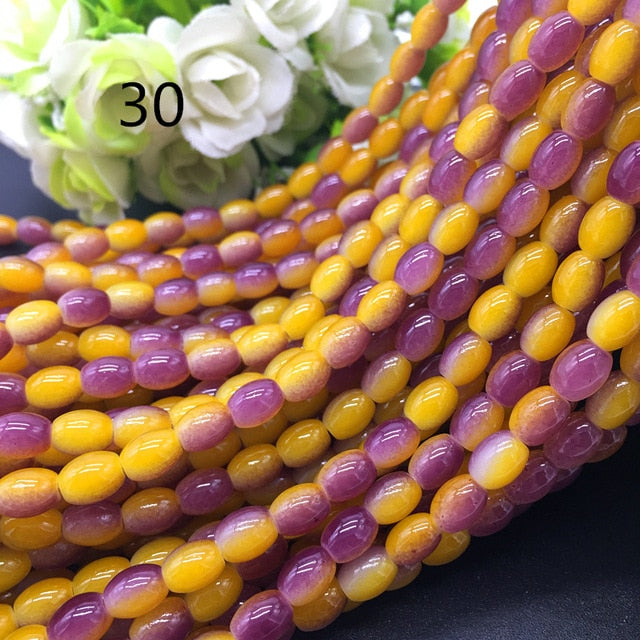 New 4x6/ 6x8 8x11mm Oval Rugby Glass Beads Pattern Spacer Loose Jewelry Making crafts