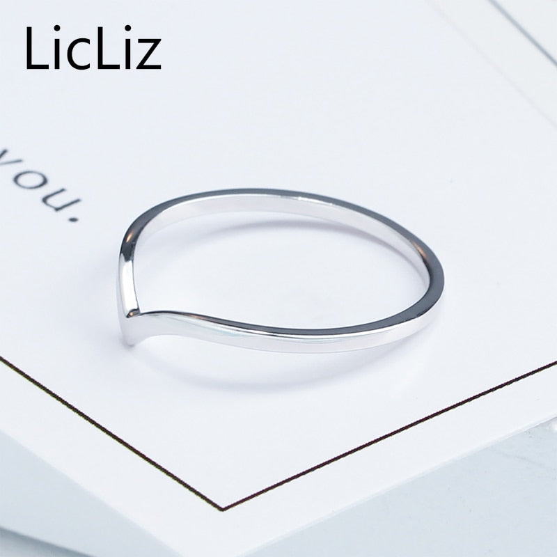LicLiz Simple 925 Sterling Silver Triangle Rings For Women Finger Geometric Ring Bague Initial Letter V Shape Ring Band LR0470