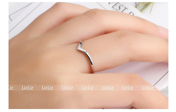 LicLiz Simple 925 Sterling Silver Triangle Rings For Women Finger Geometric Ring Bague Initial Letter V Shape Ring Band LR0470