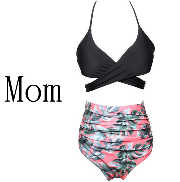 Mother & Kids Family Matching Swimwear Mother Daughter Beach Kid Bikini Bahitng Swimsuit Brachwear Mother Girl Swimming Clothing