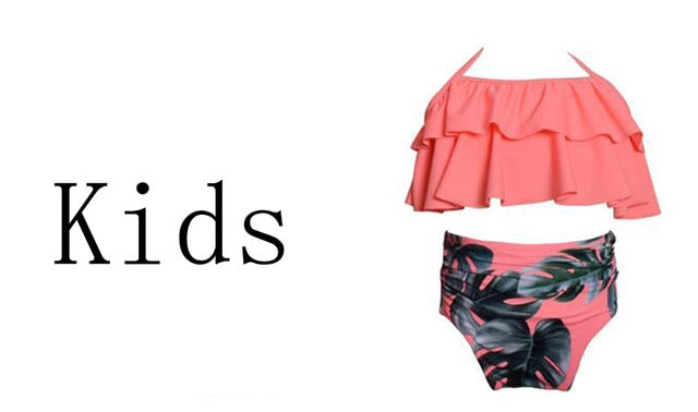 Mother & Kids Family Matching Swimwear Mother Daughter Beach Kid Bikini Bahitng Swimsuit Brachwear Mother Girl Swimming Clothing