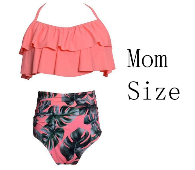 Mother & Kids Family Matching Swimwear Mother Daughter Beach Kid Bikini Bahitng Swimsuit Brachwear Mother Girl Swimming Clothing