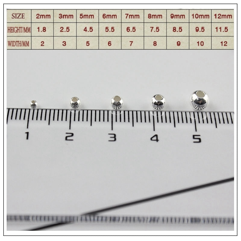 2-5MM 925 sterling silver beads silver 925 jewelry Findings Accessories round smooth jewelry beads for silver bracelet&necklace