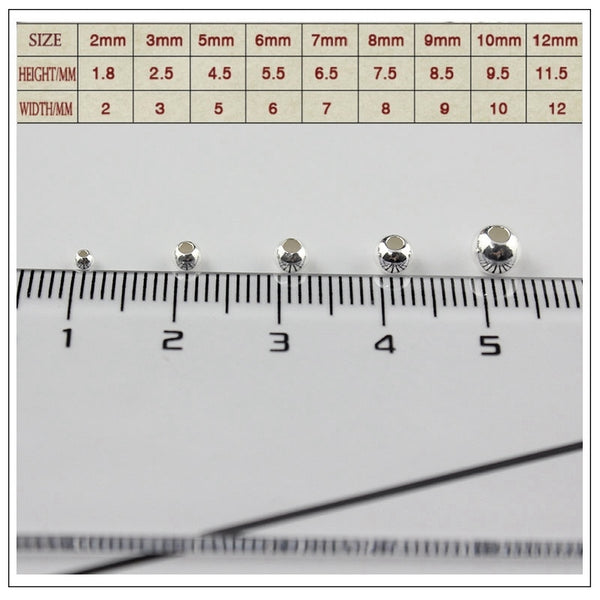 2-5MM 925 sterling silver beads silver 925 jewelry Findings Accessories round smooth jewelry beads for silver bracelet&necklace