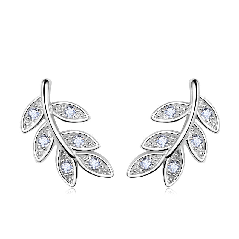 jemmin New Simple Fashion 925 Sterling Silver Leaf Olive Branch Stud Earrings Prevent Allergy Brincos Piercing Ear Jewelry