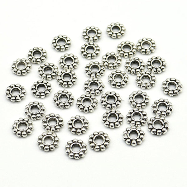 6mm Wholesale 100pcs/200pcs/lot Daisy Flower Spacers bead Metal Gold Tibetan Silver Spacer Beads for Jewelry Making hole is 2mm