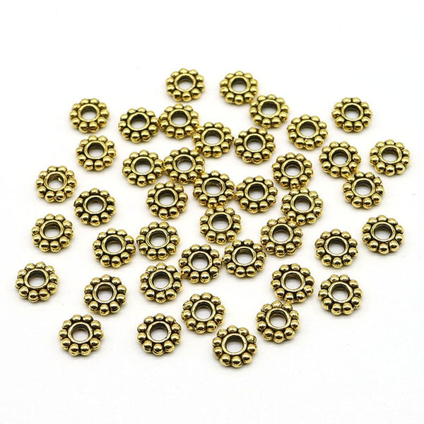 6mm Wholesale 100pcs/200pcs/lot Daisy Flower Spacers bead Metal Gold Tibetan Silver Spacer Beads for Jewelry Making hole is 2mm