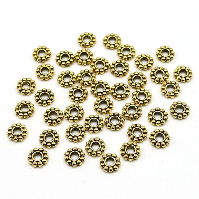 6mm Wholesale 100pcs/200pcs/lot Daisy Flower Spacers bead Metal Gold Tibetan Silver Spacer Beads for Jewelry Making hole is 2mm