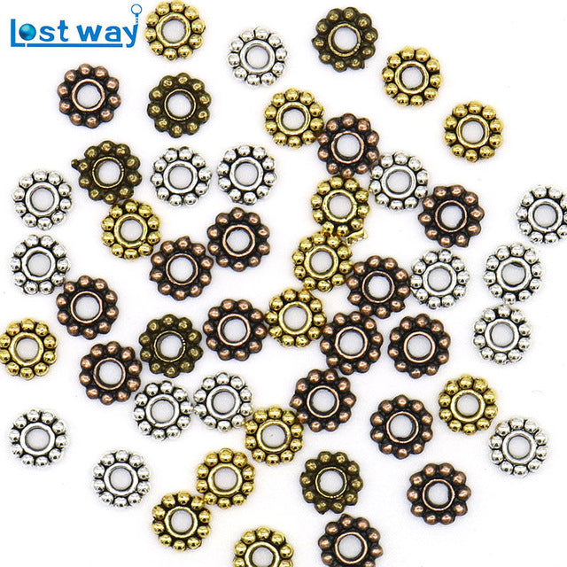 6mm Wholesale 100pcs/200pcs/lot Daisy Flower Spacers bead Metal Gold Tibetan Silver Spacer Beads for Jewelry Making hole is 2mm