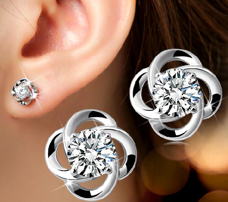 Jemmin Elegant Fashion 925 Sterling Silver Stud Earring AAA Grade CZ Crystal Flower Earrings Gift Jewelry For Woman Girl Jewelry