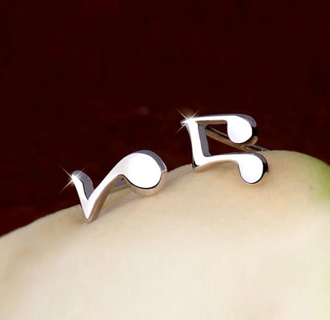 OMHXZJ WHOLESALE OL Fashion girl woman jewelry music symbol REAL S 925 STERLING SILVER STUD EARRINGS YS84