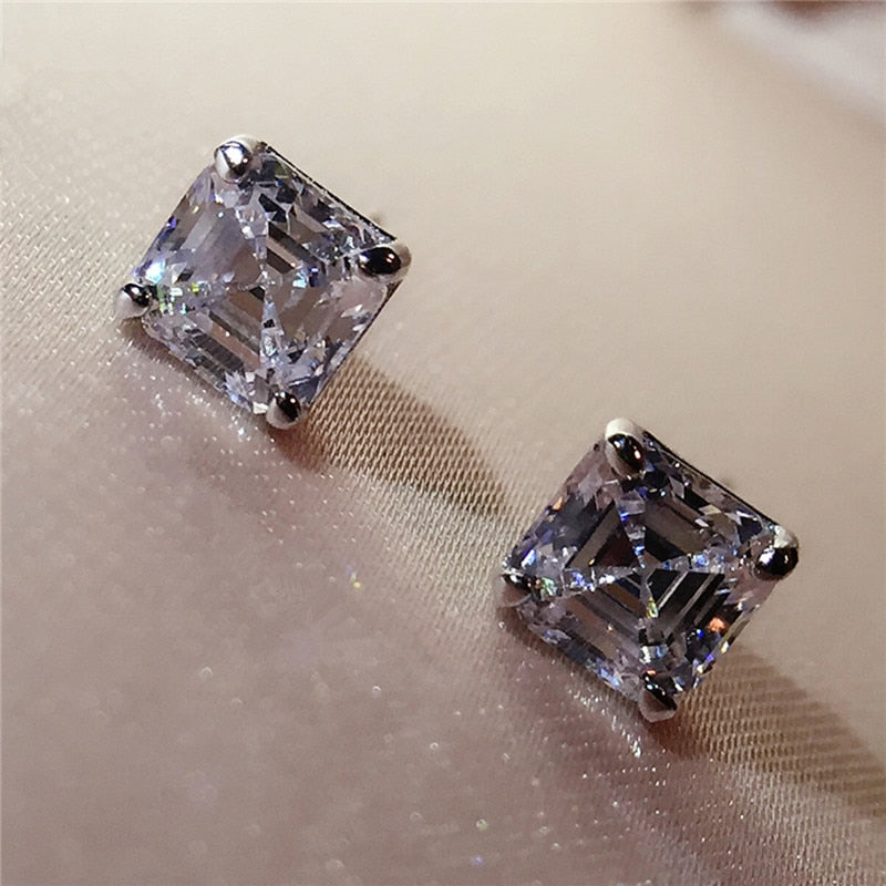 AINUOSHI Brand Sparkling Square Stud Earring Asscher Cut Sona Diamond Pure 925 Sterling Silver Shining Earring Lady Jewelry Gift