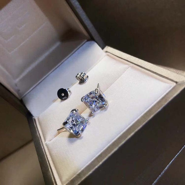AINUOSHI Brand Sparkling Square Stud Earring Asscher Cut Sona Diamond Pure 925 Sterling Silver Shining Earring Lady Jewelry Gift