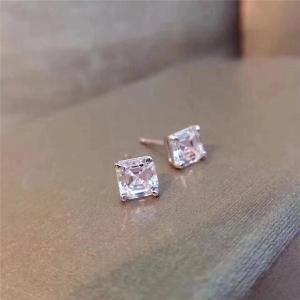 AINUOSHI Brand Sparkling Square Stud Earring Asscher Cut Sona Diamond Pure 925 Sterling Silver Shining Earring Lady Jewelry Gift
