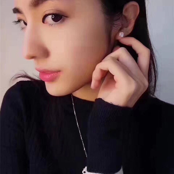 AINUOSHI Brand Sparkling Square Stud Earring Asscher Cut Sona Diamond Pure 925 Sterling Silver Shining Earring Lady Jewelry Gift