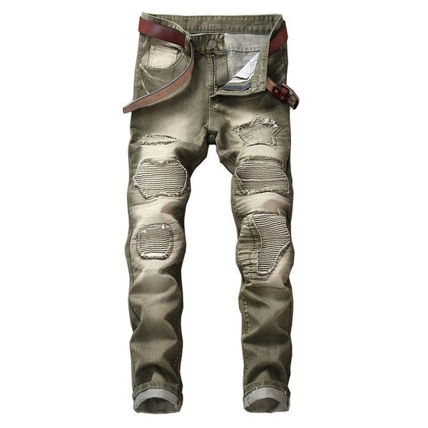 2018 High Quality Men  Casual Jeans Coated Slim Straight Pleated Biker Jeans Pants Male Denim Casual Pants Plus Size 42