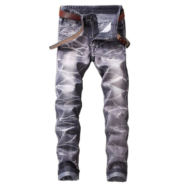 2018 High Quality Men  Casual Jeans Coated Slim Straight Pleated Biker Jeans Pants Male Denim Casual Pants Plus Size 42