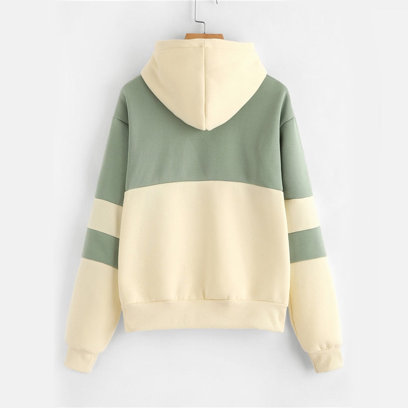 ROMWE Drawstring Color Block Cactus Embroidered Hoodie 2018 Spring Autumn Long Sleeve Ladies Casual Sporty Pullovers Sweatshirt