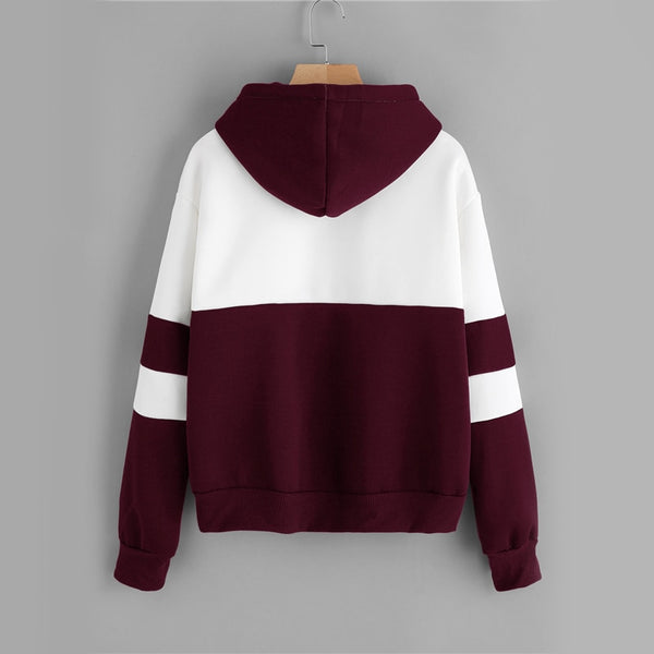 ROMWE Drawstring Color Block Cactus Embroidered Hoodie 2018 Spring Autumn Long Sleeve Ladies Casual Sporty Pullovers Sweatshirt