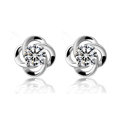 Jemmin Elegant Fashion 925 Sterling Silver Stud Earring AAA Grade CZ Crystal Flower Earrings Gift Jewelry For Woman Girl Jewelry