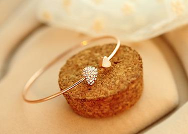 2018 Fashion jewelry bracelet, peach heart-shaped crystal bracelet open double gold bracelet wholesale Free Shipping