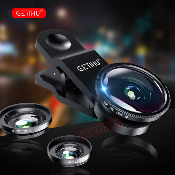GETIHU Universal 3in1 Wide Angle Macro Fisheye Lens Camera Mobile Phone Lenses