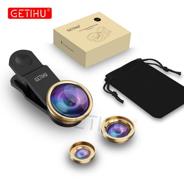 GETIHU Universal 3in1 Wide Angle Macro Fisheye Lens Camera Mobile Phone Lenses