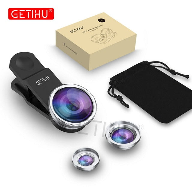 GETIHU Universal 3in1 Wide Angle Macro Fisheye Lens Camera Mobile Phone Lenses