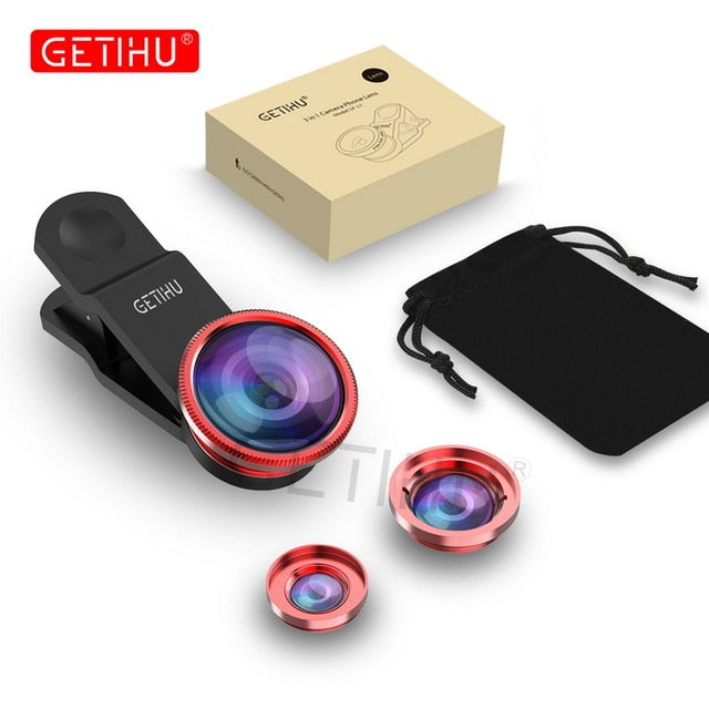 GETIHU Universal 3in1 Wide Angle Macro Fisheye Lens Camera Mobile Phone Lenses