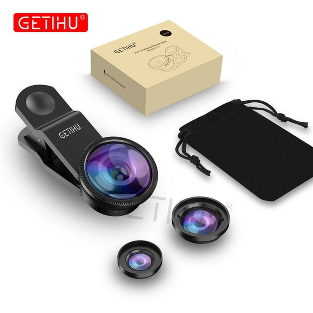 GETIHU Universal 3in1 Wide Angle Macro Fisheye Lens Camera Mobile Phone Lenses