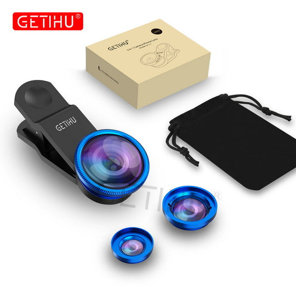 GETIHU Universal 3in1 Wide Angle Macro Fisheye Lens Camera Mobile Phone Lenses