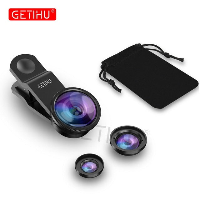 GETIHU Universal 3in1 Wide Angle Macro Fisheye Lens Camera Mobile Phone Lenses