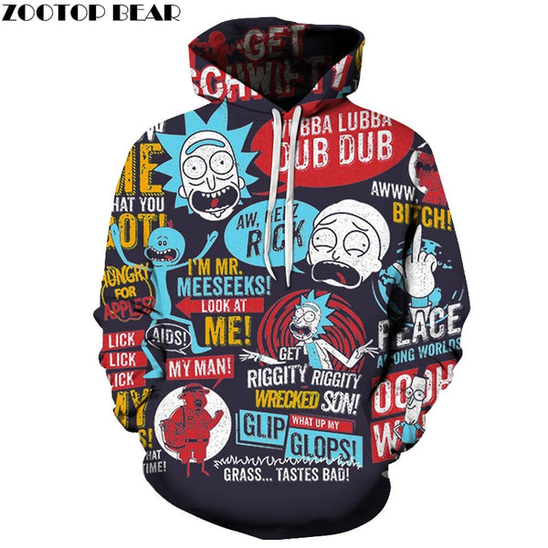 Funny Hoodies Men Women Sweatshirts 3D Hoodie Rick and Morty Pullover Streetwear Hoody Anime Tracksuits Asian size s-6xl