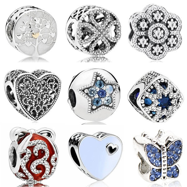 Vintage Punk Small Apple Dog Tree Love Hearts Flowers Beads Charms Fit Pandora Bracelets & Bangles for Women New Fashion DIY