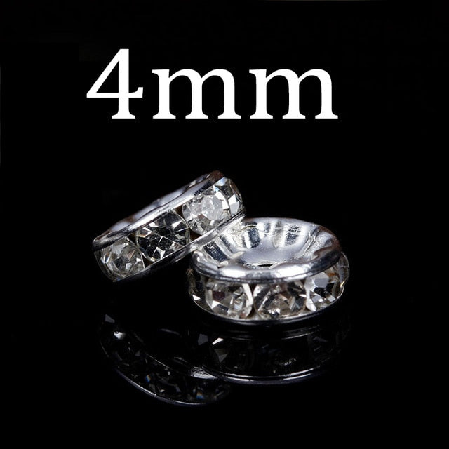 50pcs/lot 4 6 8 10mm Gold Silver Color Rhinestone Rondelles Crystal Bead Loose Spacer Beads for DIY Jewelry Making Accessories
