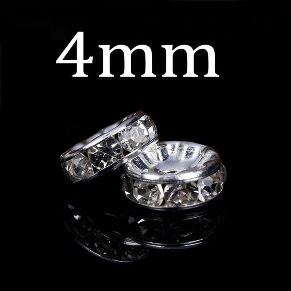 50pcs/lot 4 6 8 10mm Gold Silver Color Rhinestone Rondelles Crystal Bead Loose Spacer Beads for DIY Jewelry Making Accessories