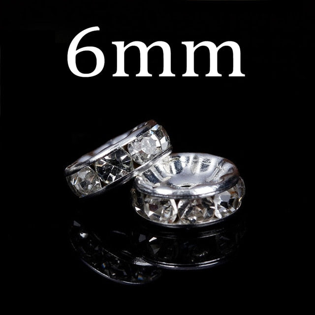 50pcs/lot 4 6 8 10mm Gold Silver Color Rhinestone Rondelles Crystal Bead Loose Spacer Beads for DIY Jewelry Making Accessories
