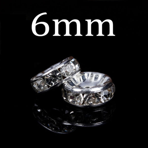50pcs/lot 4 6 8 10mm Gold Silver Color Rhinestone Rondelles Crystal Bead Loose Spacer Beads for DIY Jewelry Making Accessories