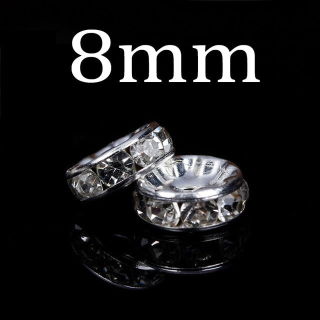 50pcs/lot 4 6 8 10mm Gold Silver Color Rhinestone Rondelles Crystal Bead Loose Spacer Beads for DIY Jewelry Making Accessories
