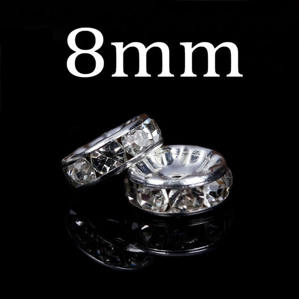 50pcs/lot 4 6 8 10mm Gold Silver Color Rhinestone Rondelles Crystal Bead Loose Spacer Beads for DIY Jewelry Making Accessories