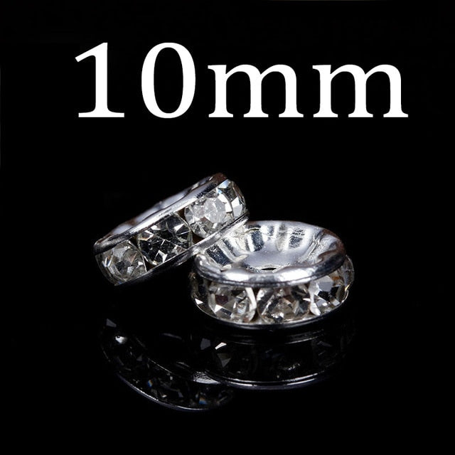 50pcs/lot 4 6 8 10mm Gold Silver Color Rhinestone Rondelles Crystal Bead Loose Spacer Beads for DIY Jewelry Making Accessories