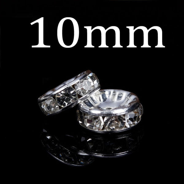 50pcs/lot 4 6 8 10mm Gold Silver Color Rhinestone Rondelles Crystal Bead Loose Spacer Beads for DIY Jewelry Making Accessories
