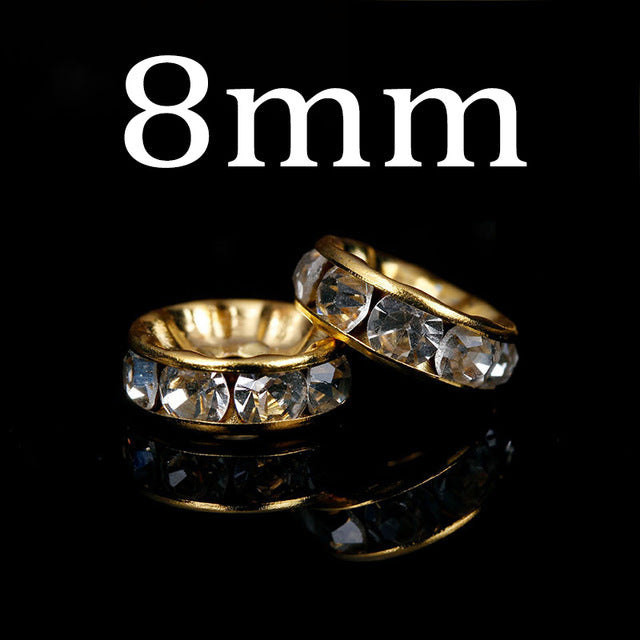 50pcs/lot 4 6 8 10mm Gold Silver Color Rhinestone Rondelles Crystal Bead Loose Spacer Beads for DIY Jewelry Making Accessories