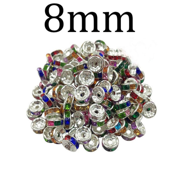 50pcs/lot 4 6 8 10mm Gold Silver Color Rhinestone Rondelles Crystal Bead Loose Spacer Beads for DIY Jewelry Making Accessories