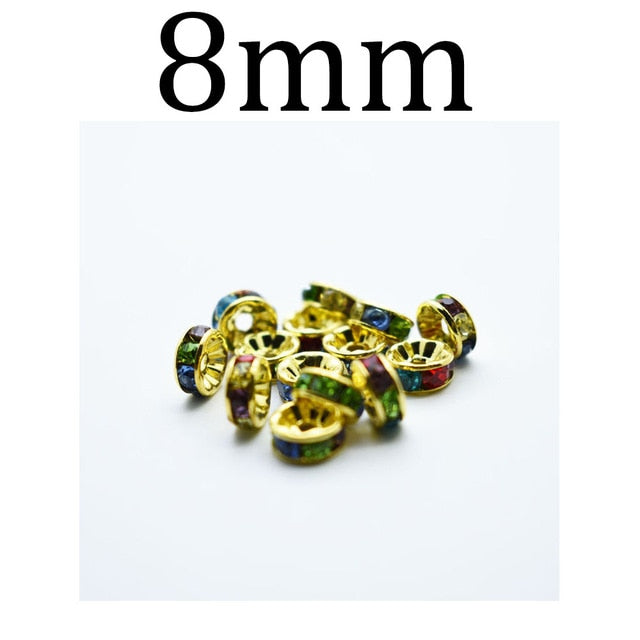 50pcs/lot 4 6 8 10mm Gold Silver Color Rhinestone Rondelles Crystal Bead Loose Spacer Beads for DIY Jewelry Making Accessories