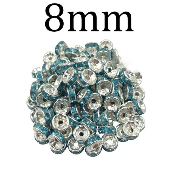 50pcs/lot 4 6 8 10mm Gold Silver Color Rhinestone Rondelles Crystal Bead Loose Spacer Beads for DIY Jewelry Making Accessories