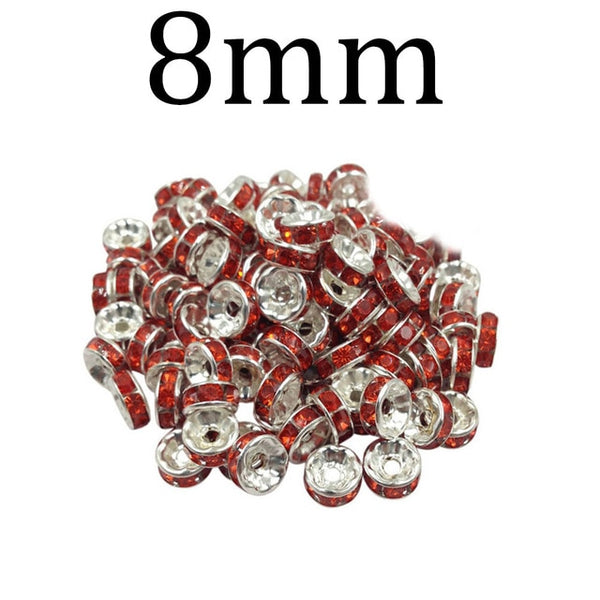 50pcs/lot 4 6 8 10mm Gold Silver Color Rhinestone Rondelles Crystal Bead Loose Spacer Beads for DIY Jewelry Making Accessories