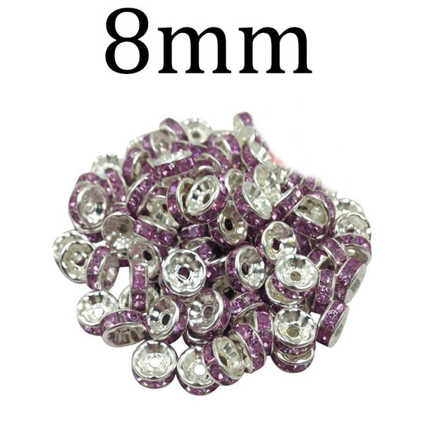 50pcs/lot 4 6 8 10mm Gold Silver Color Rhinestone Rondelles Crystal Bead Loose Spacer Beads for DIY Jewelry Making Accessories