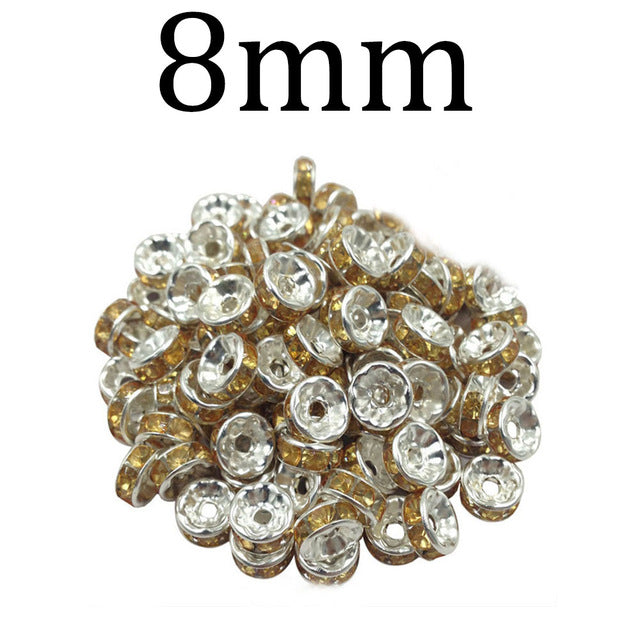 50pcs/lot 4 6 8 10mm Gold Silver Color Rhinestone Rondelles Crystal Bead Loose Spacer Beads for DIY Jewelry Making Accessories