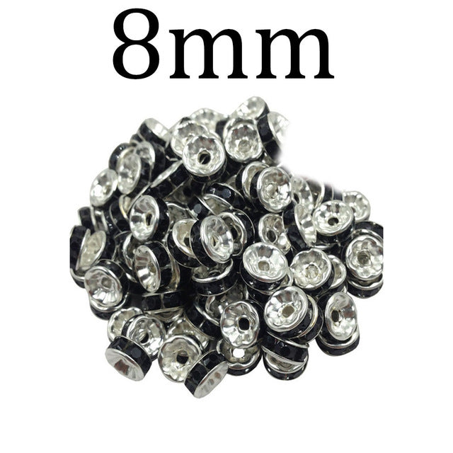 50pcs/lot 4 6 8 10mm Gold Silver Color Rhinestone Rondelles Crystal Bead Loose Spacer Beads for DIY Jewelry Making Accessories